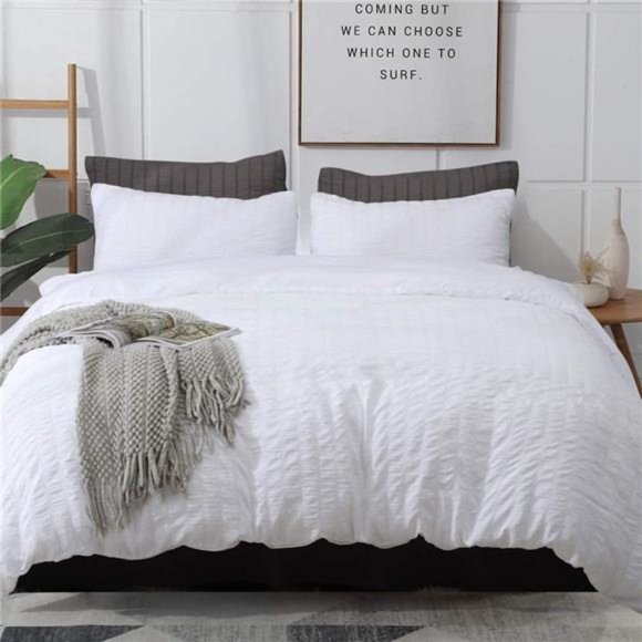 White Duvet Cover Queen (90 x 90 Inches)，3 Pieces (1 Duvet Cover+2 Pillow Cases)
